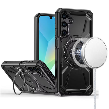 Premium Loop Hybrid With [Magnetic Ring Circle] 360 Degrees Rotational Kickstand Case For Samsung A16 5G - Black