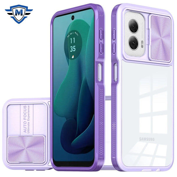 Metkase Fusion Transparent Clear Hybrid Case Cover In Premium Slide-Out Package For Motorola Moto G 5G 2024 - Purple