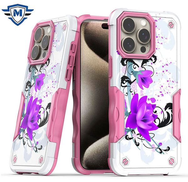 Metkase PremiumExquisite Design Hybrid Case In Slide-Out Package For iPhone 15 Pro - Rose Pink Floral