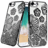 Premium Shimmer Glitter Floral Design Thick TPU Case Cover For iPhone 16E / SE4 - Black