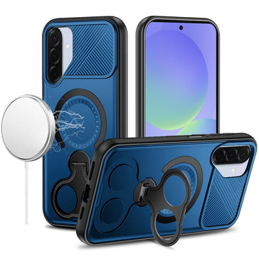 Premium Car Mount With 2-Ring Stand Hybrid Case For Samsung A17 5G - Blue
