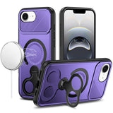 Premium Car Mount With 2-Ring Stand Hybrid Case For iPhone 16E (E Edition) / SE4 (2025) - Purple