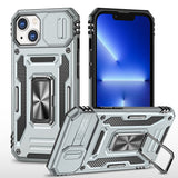 HR Premium Utter Tough Metal Ring Movable Camera Window Hybrid Case For iPhone 13 / 14 - Gray