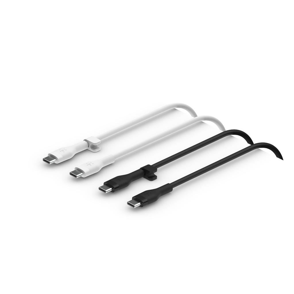 Belkin Boostcharge Pro Flex Silicone Usb-C To Usb-C 2.0 2M/6.6' Cable 2-Pk - Black/White