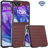 Metkase Pu Vegan Leather Premium Hard Snap On Case Cover In Slide-Out Package For Motorola Razr 2024/2025/2026 - Brown