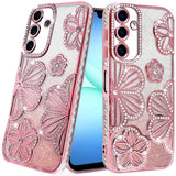 Premium Pro Max Shimmer Glitter Floral Design Thick TPU Case For Samsung A17 5G - Rose Gold