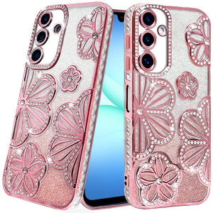 Premium Pro Max Shimmer Glitter Floral Design Thick TPU Case For Samsung A17 5G - Rose Gold