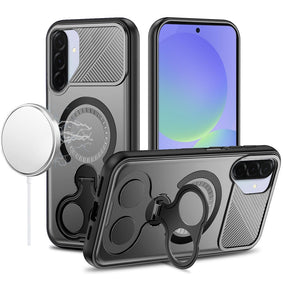 HR Premium Car Mount With 2-Ring Stand Hybrid Case For Samsung A17 5G - Gray