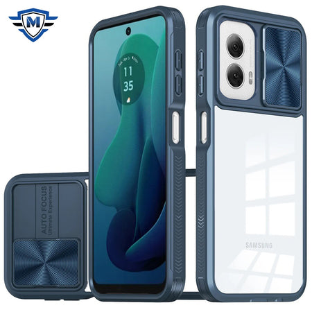Metkase Fusion Transparent Clear Hybrid Case Cover In Premium Slide-Out Package For Motorola Moto G 5G 2024 - Blue