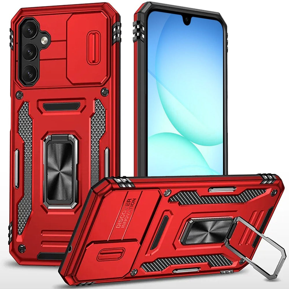 Premium Utter Tough Metal Ring Movable Camera Window Hybrid Case For Samsung A17 5G - Red