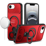 HR Premium Car Mount With 2-Ring Stand Hybrid Case For Iphone 17E / 16E / Se4 - Red