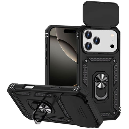 Premium Well Protective Magnetic Ring Stand Camera Protective Cover Case For iPhone 17 Pro - Black