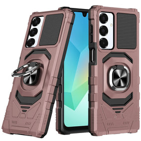 Premium Robotic Hybrid With Magnetic Ring Stand Case For Samsung A16 5G - Rose Gold