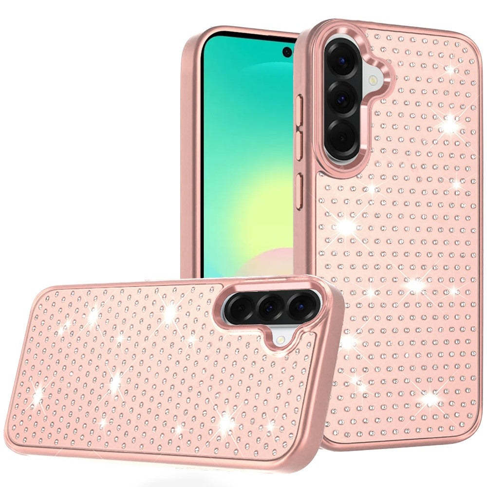 HR Premium Beautiful Diamond Metallic Design Metal Chrome Edged Hybrid Case For Samsung Galaxy A27 - Rose Gold