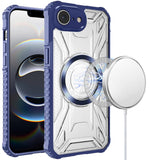 Premium [Magnetic Circle] Cd Pattern Transparent Rugged Hybrid Case for iPhone 16E / SE4 - Dark Blue