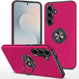 Premium Chief Oil Painted Magnetic Ring Stand Hybrid Case Cover For Samsung S25 - Hot Pink