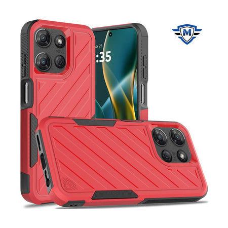 Metkase Noble Lined Shockproof Dual Layer Hybrid Case For Moto G Stylus 5G 2025 - Red/Black