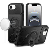 Premium Car Mount With 2-Ring Stand Hybrid Case For iPhone 16E (E Edition) / SE4 (2025) - Black