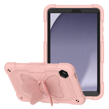 Premium Butterfly Kickstand 3-In-1 Tough Hybrid Case W/ Shoulder Strap For Samsung A9 Plus (11 Inch) - Rose Gold