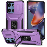 Premium Complete Magnetic Metal Ring Stand Camera Protection Hybrid Case For Motorola Moto G 5G 2025 - Dark Purple