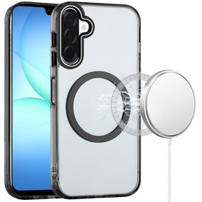 Premium Magnetic Circle Ring Transparent Premium Acrylic Case With Metal Buttons & Camera Raised Lip For Samsung A17 5G - Black