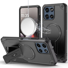 HR Premium Sturdy Bracket Kickstand Magnetic Hybrid Case For Moto G Stylus 5G 2025 - Black