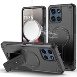 HR Premium Sturdy Bracket Kickstand Magnetic Hybrid Case For Moto G Stylus 5G 2025 - Black