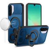 HR Premium Car Mount With 2-Ring Stand Hybrid Case For Samsung Galaxy A27 - Blue