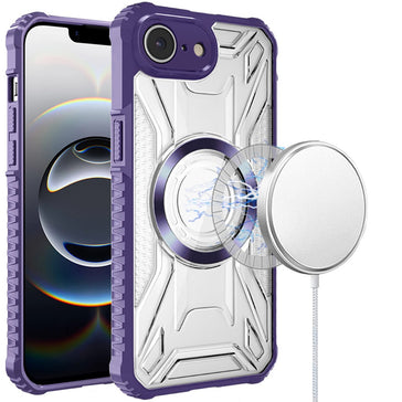 Premium [Magnetic Circle] CD Pattern Transparent Rugged Hybrid Case For iPhone 16E/SE4 - Purple