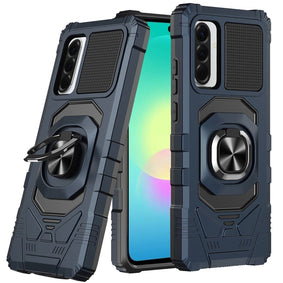 HR Premium Robotic Hybrid With Magnetic Ring Stand Case Cover For Samsung Galaxy A27 - Dark Blue