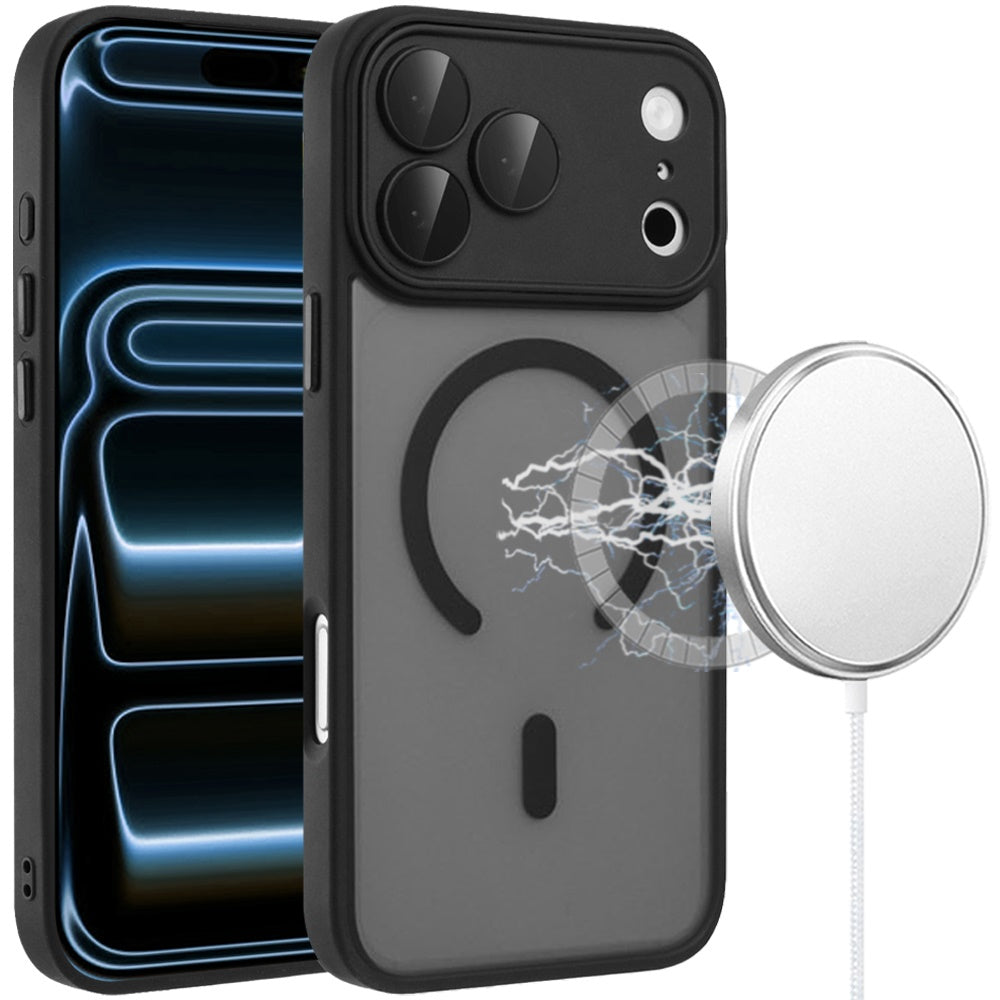 HR Premium Matte Frosted Magnetic Hybrid Case With Covered Camera Protection For Apple Iphone 18 Pro - Black