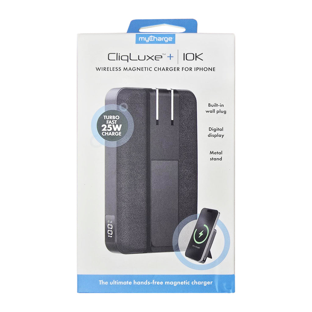 myCharge 10K Mah Cliqluxe+ Magsafe Power Bank W/ Wall Plug - Black