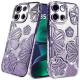 Premium Shimmer Glitter Floral Design Thick TPU Case For Motorola Moto G Stylus 5G (2025) - Purple