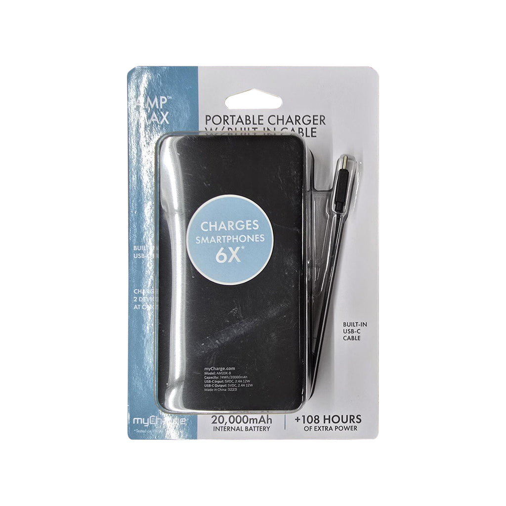 myCharge 20K Mah Portable Charger W/Built-In Usb-C Cable - Black