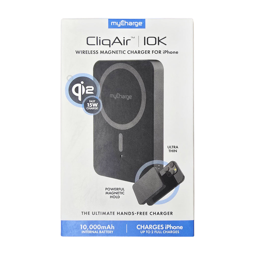 myCharge 10K Mah Cliqair Qi2 Wireless Magnetic Power Bank - Black