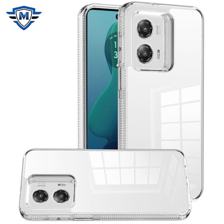 Metkase Dotted Edged Line Transparent High Quality Hybrid Case In Slide-Out Package For Motorola Moto G 5G 2024 - Clear/Black