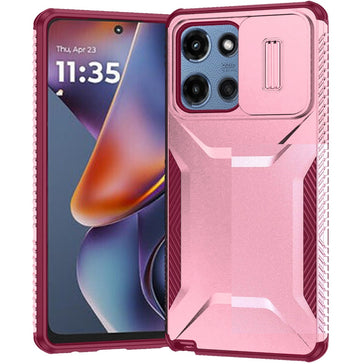 Premium Ultimate U Design Hybrid Case With Camera Cover For Motorola Moto G 5G 2025 - Pink+Burgundy