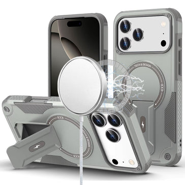 Premium Sturdy Bracket Kickstand Magnetic Hybrid Case For iPhone 17 Pro Max - Grey