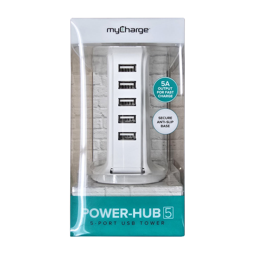 myCharge Powerhub 5-Port Usb-A Tower) - White