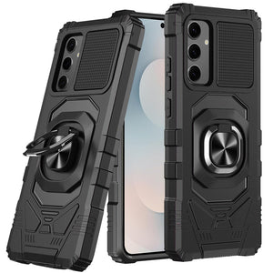 Premium Robotic Hybrid Case Cover With Magnetic Ring Stand For Samsung S25 - Black