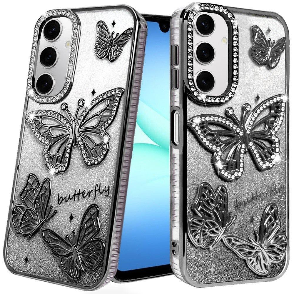 Premium Butterfly Freedom Shimmer Glitter Thick TPU Case For Samsung A17 5G - Black