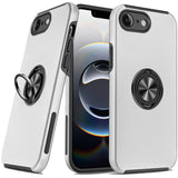 Premium Chief Oil Painted Magnetic Ring Stand Hybrid Case For iPhone 16E/SE4 (2025) - Silver