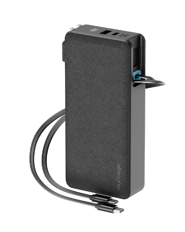 myCharge 10K Mah Retractacharger W/ Built-In Usb-C Cables W/ Ac - Black
