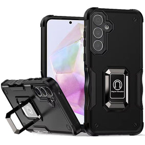 Premium Optimum Magnetic Ring Stand Hybrid Case For Samsung Galaxy A36 - Black