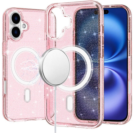 Premium Glitter Ultra [Magnetic Circle] Thick 3mm Transparent Hybrid Case For iPhone 17 - Pink