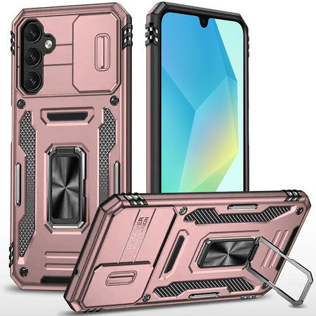 Premium Utter Tough Metal Ring Movable Camera Window Hybrid Case Cover For Samsung A16 5G - Rose Gold