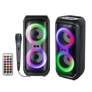 Max Power 4" X 2 Bluetooth Speaker W/ Mic For Karaoke & Different LED Light Modes - Black