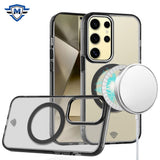 Metkase Magnetic Circle Ring Transparent Premium Acrylic Case Cover With Metal Buttons & Camera Raised Lip In Slide-Out Package For Samsung Galaxy S24 Plus - Black