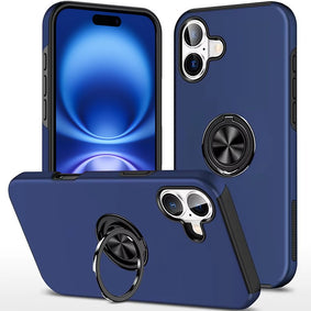 Premium Chief Oil Painted Magnetic Ring Stand Hybrid Case for iPhone 17 - Dark Blue