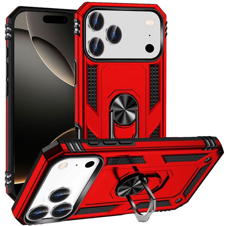 Premium Ring Magnetic Kickstand Hybrid Case Cover For iPhone 17 Pro Max - Red